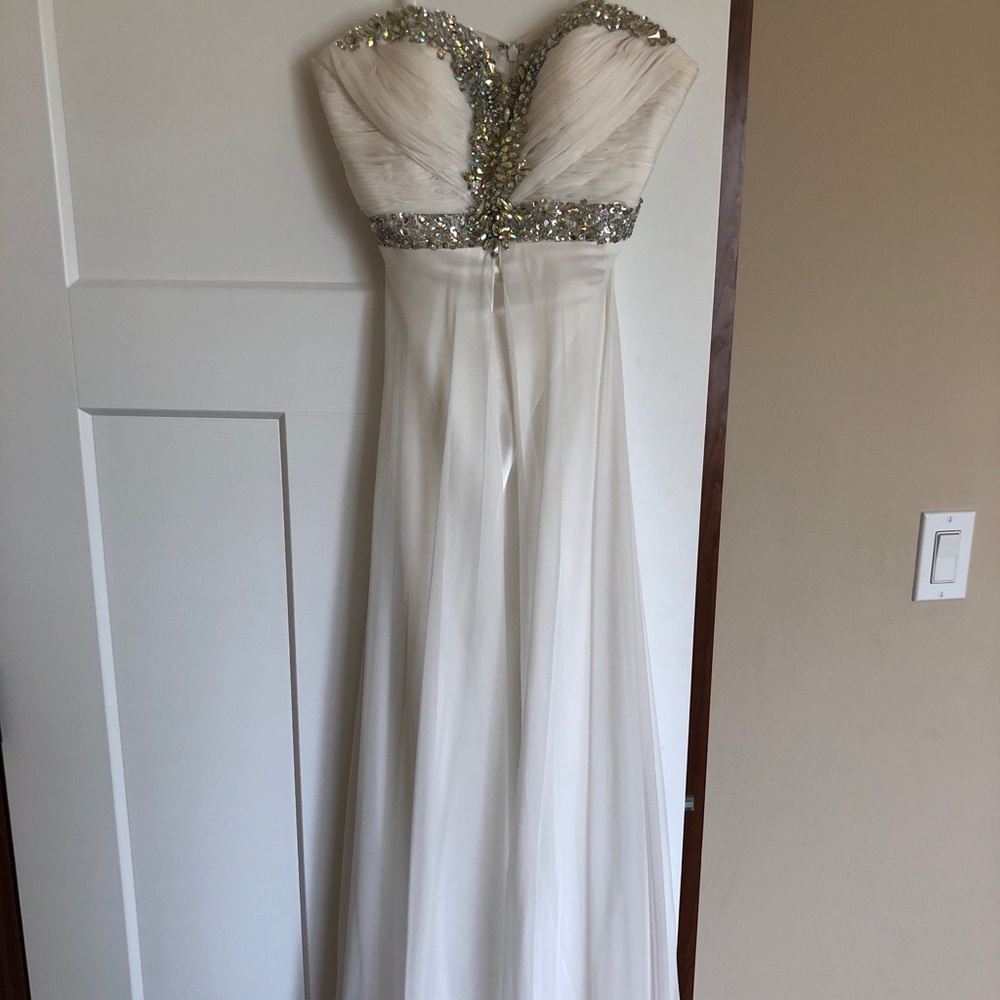White, floor length prom dress